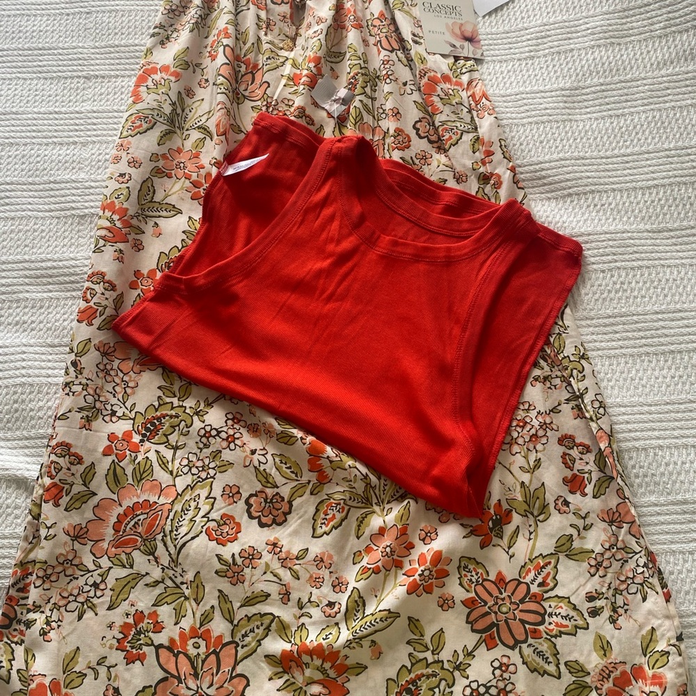 Orange Tank Top with Floral Skirt